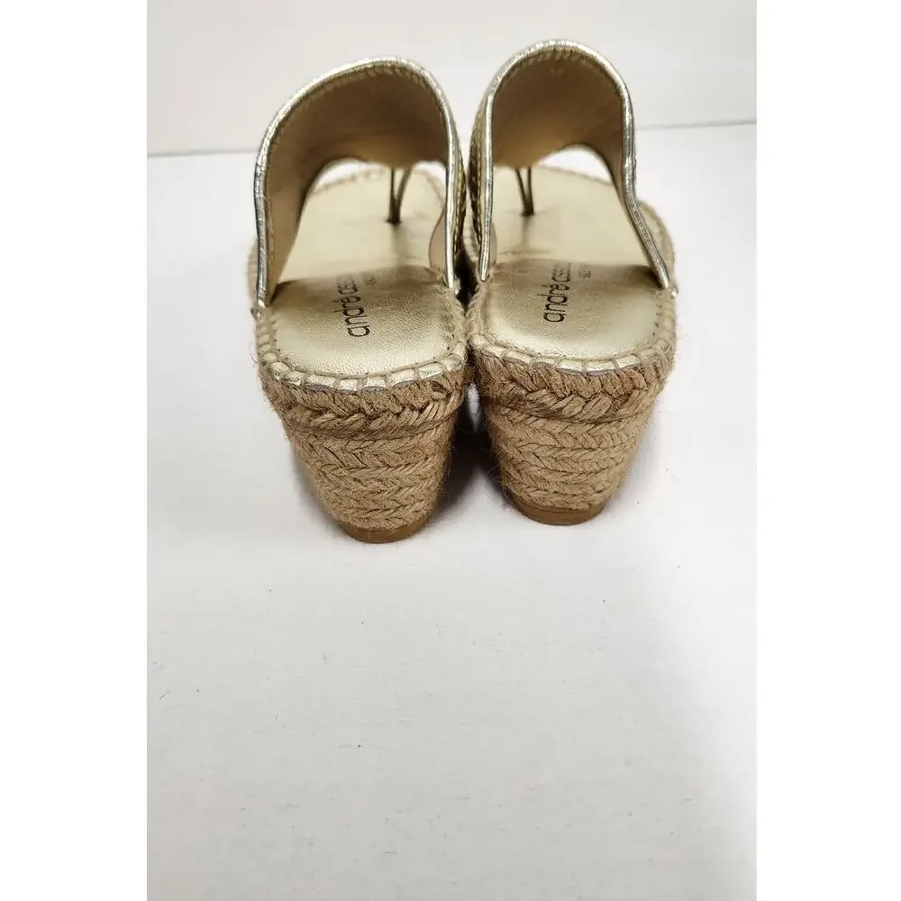 Andre Assous Boho Gold Metalic Woven Leather Wedge Espadrilles, Size 10 (41EU)